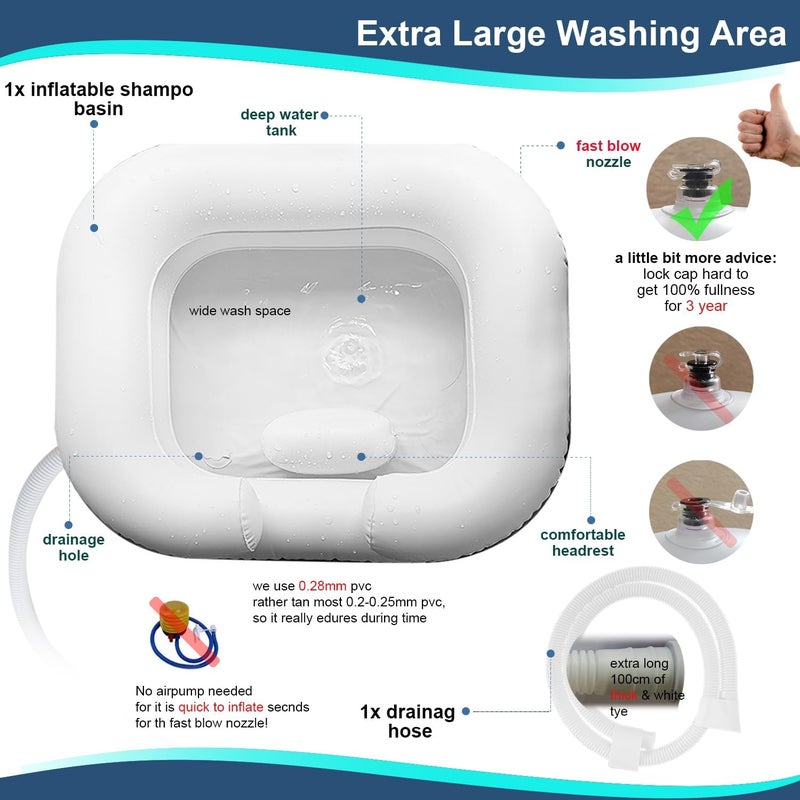 Goping Large Size Inflatable Hair Washing Basin with Built-in Head Comfort Pillow Shampoo Basin for Elderly Disabled Pregnant Injured Bedridden - Image 2